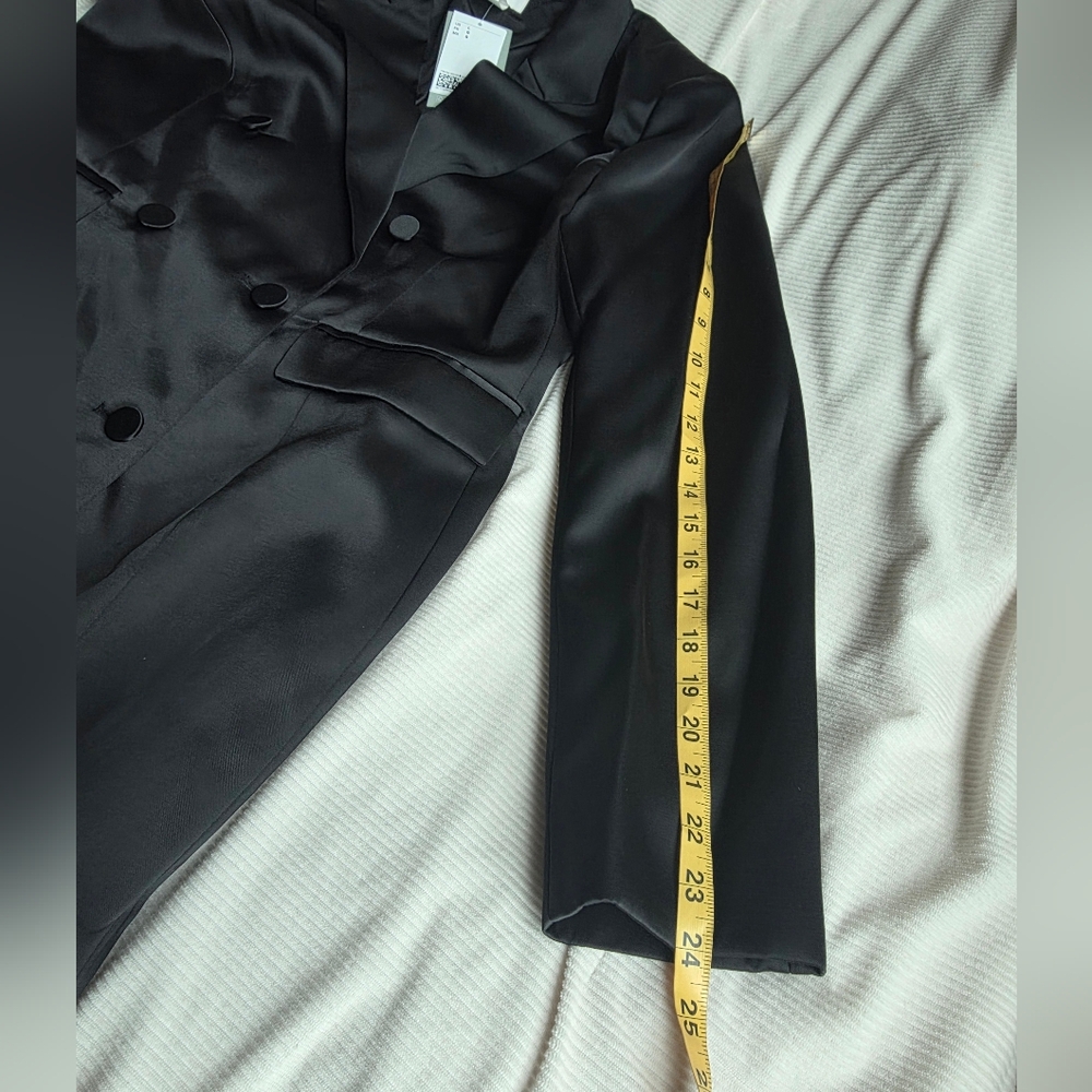 H&M double-breasted fitted jacket dress satin effect black sz L BNWT - Picture 11 of 13